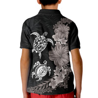 Hawaiian Flower and Tribal Turtle Kid Polo Shirt Grayscale Mode