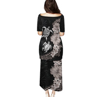 Hawaiian Flower and Tribal Turtle Puletasi Grayscale Mode