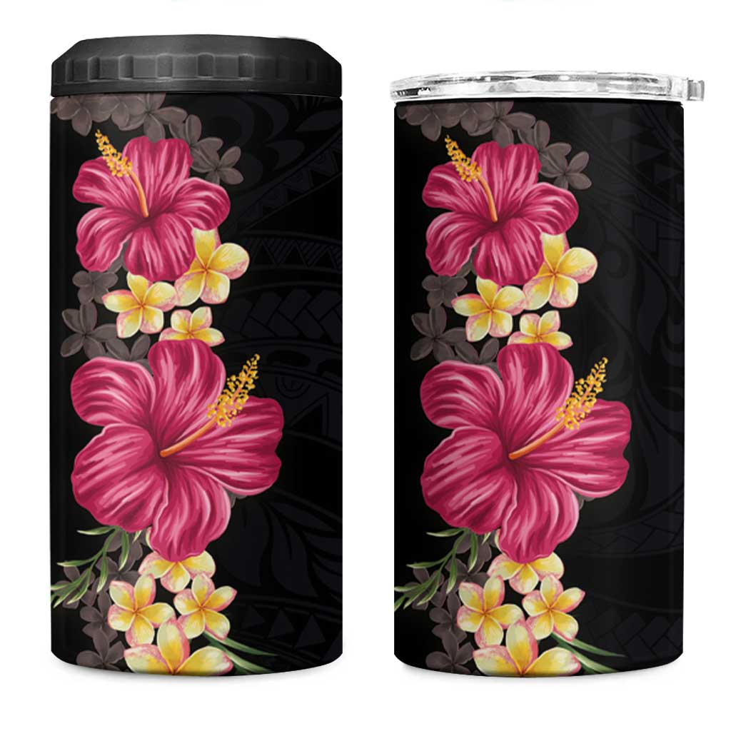 Hawaiian Plumeria and Hibiscus 4 in 1 Can Cooler Tumbler Colorful Style