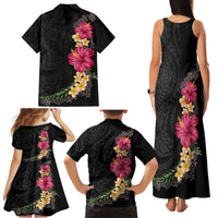 Hawaiian Plumeria and Hibiscus Family Matching Tank Maxi Dress and Hawaiian Shirt Colorful Style
