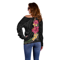 Hawaiian Plumeria and Hibiscus Off Shoulder Sweater Colorful Style