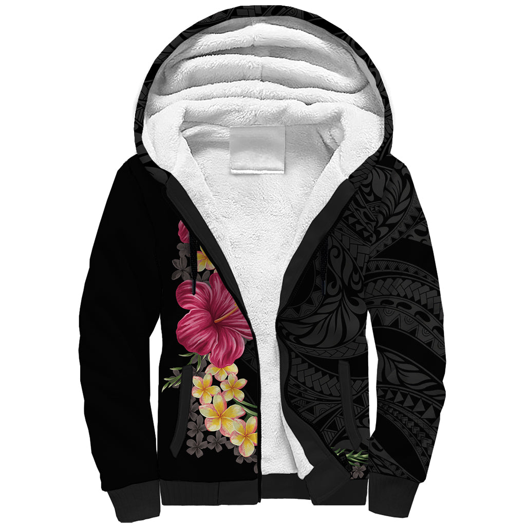 Hawaiian Plumeria and Hibiscus Sherpa Hoodie Colorful Style