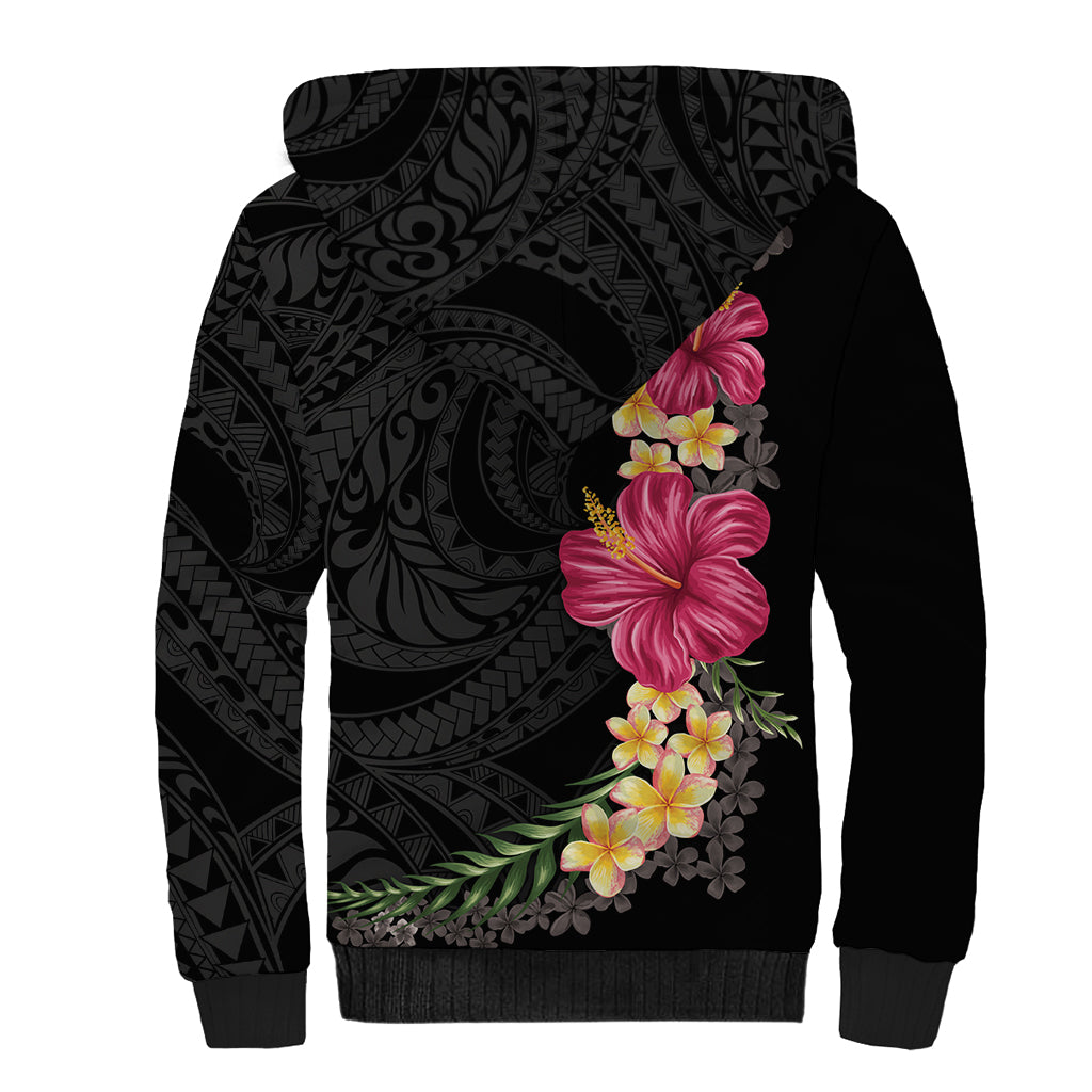 Hawaiian Plumeria and Hibiscus Sherpa Hoodie Colorful Style