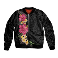 Hawaiian Plumeria and Hibiscus Sleeve Zip Bomber Jacket Colorful Style