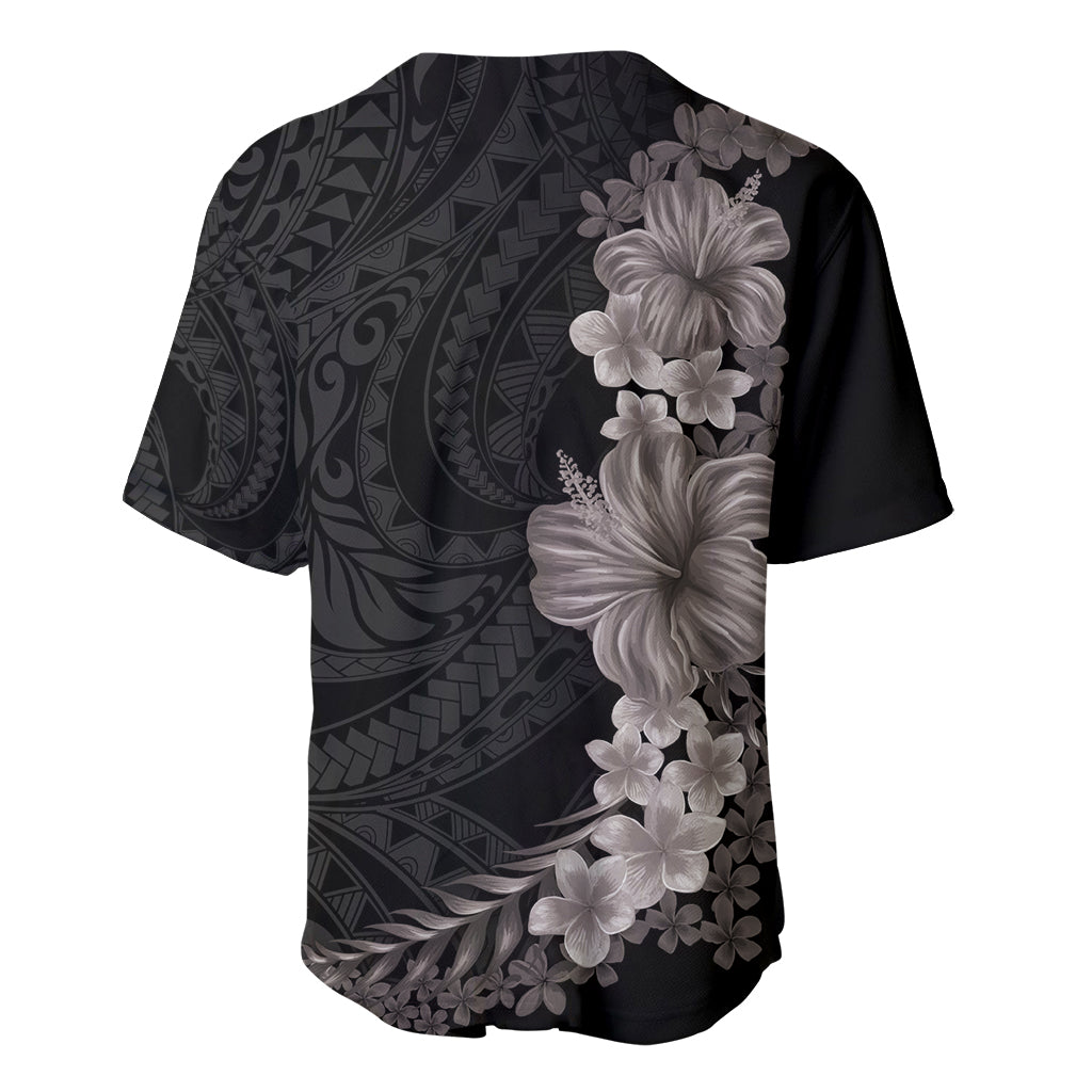 Hawaiian Plumeria and Hibiscus Baseball Jersey Grayscale Mode