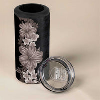 Hawaiian Plumeria and Hibiscus 4 in 1 Can Cooler Tumbler Grayscale Mode