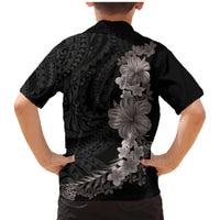 Hawaiian Plumeria and Hibiscus Family Matching Mermaid Dress and Hawaiian Shirt Grayscale Mode
