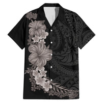 Hawaiian Plumeria and Hibiscus Family Matching Mermaid Dress and Hawaiian Shirt Grayscale Mode