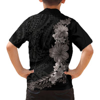 Hawaiian Plumeria and Hibiscus Hawaiian Shirt Grayscale Mode