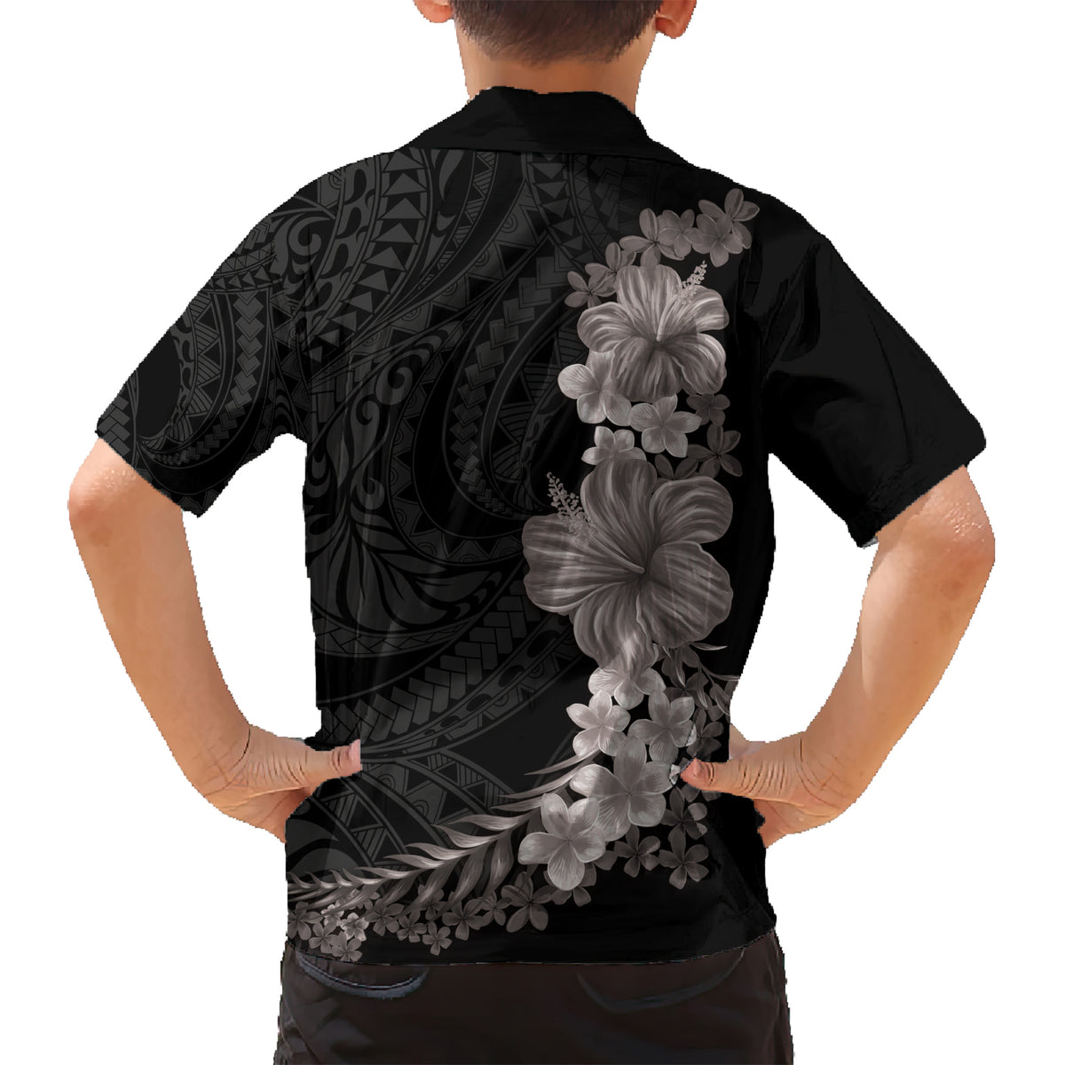 Hawaiian Plumeria and Hibiscus Kid Hawaiian Shirt Grayscale Mode LT03 - Polynesian Pride