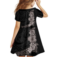 Hawaiian Plumeria and Hibiscus Kid Short Sleeve Dress Grayscale Mode