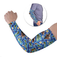Hawaiian Island Shapes-Iconic Landscape Arm Sleeves with Plumeria and Palaka Blue Color
