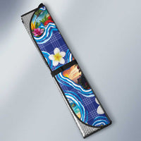 Hawaiian Island Shapes-Iconic Landscape Auto Sun Shade with Plumeria and Palaka Blue Color