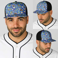 Hawaiian Island Shapes-Iconic Landscape Baseball Net Cap with Plumeria and Palaka Blue Color