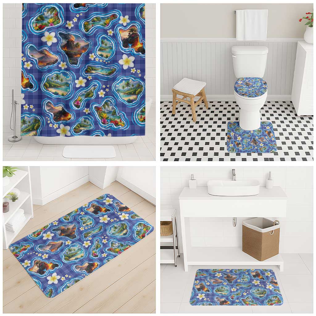 Hawaiian Island Shapes-Iconic Landscape Bathroom Set with Plumeria and Palaka Blue Color LT03 - Polynesian Pride