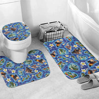 Hawaiian Island Shapes-Iconic Landscape Bathroom Set with Plumeria and Palaka Blue Color LT03 Mat Set Only (3 pcs) One Size Blue - Polynesian Pride