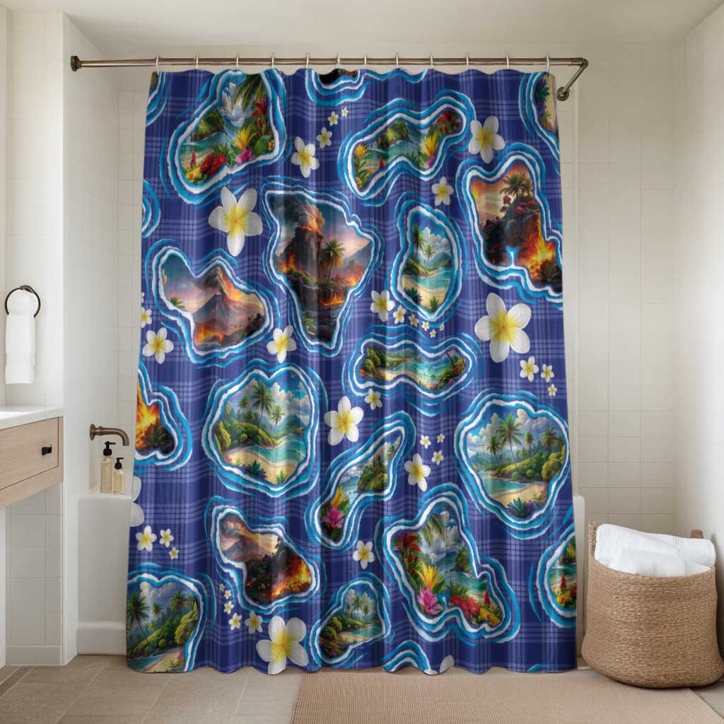 Hawaiian Island Shapes-Iconic Landscape Bathroom Set with Plumeria and Palaka Blue Color LT03 Shower Curtain Only Blue - Polynesian Pride