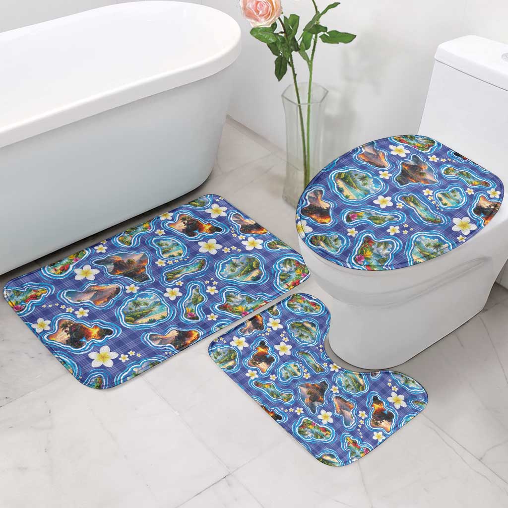 Hawaiian Island Shapes-Iconic Landscape Bathroom Set with Plumeria and Palaka Blue Color LT03 - Polynesian Pride