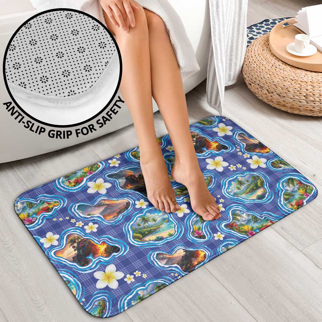 Hawaiian Island Shapes-Iconic Landscape Bathroom Set with Plumeria and Palaka Blue Color LT03 - Polynesian Pride