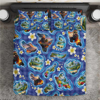 Hawaiian Island Shapes-Iconic Landscape Bedding Set with Plumeria and Palaka Blue Color LT03 Blue - Polynesian Pride