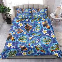 Hawaiian Island Shapes-Iconic Landscape Bedding Set with Plumeria and Palaka Blue Color LT03 - Polynesian Pride
