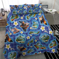 Hawaiian Island Shapes-Iconic Landscape Bedding Set with Plumeria and Palaka Blue Color LT03 - Polynesian Pride