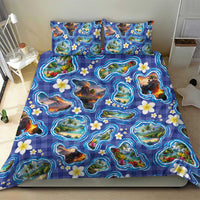Hawaiian Island Shapes-Iconic Landscape Bedding Set with Plumeria and Palaka Blue Color LT03 - Polynesian Pride
