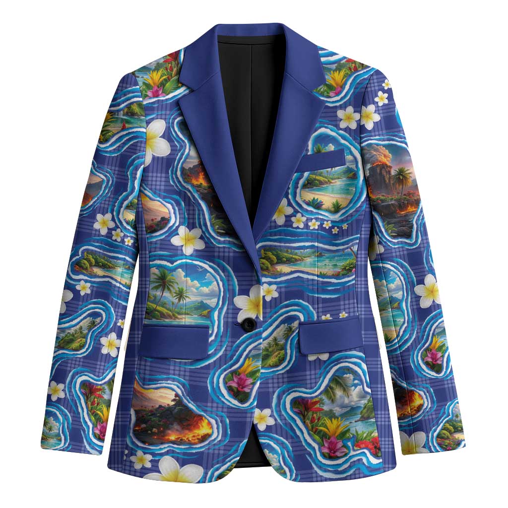 Hawaiian Island Shapes-Iconic Landscape Blazer with Plumeria and Palaka Blue Color