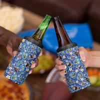 Hawaiian Island Shapes-Iconic Landscape 4 in 1 Can Cooler Tumbler with Plumeria and Palaka Blue Color