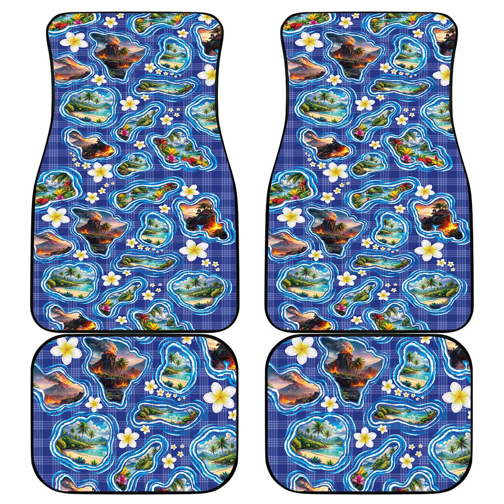 Hawaiian Island Shapes-Iconic Landscape Car Mats with Plumeria and Palaka Blue Color