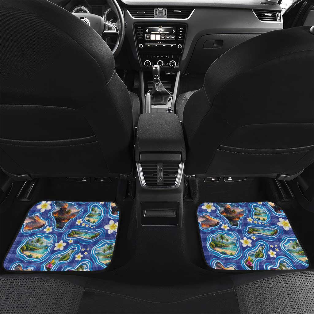 Hawaiian Island Shapes-Iconic Landscape Car Mats with Plumeria and Palaka Blue Color