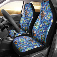 Hawaiian Island Shapes-Iconic Landscape Car Seat Cover with Plumeria and Palaka Blue Color