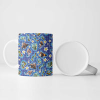 Hawaiian Island Shapes-Iconic Landscape Ceramic Mug with Plumeria and Palaka Blue Color