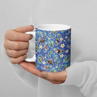 Hawaiian Island Shapes-Iconic Landscape Ceramic Mug with Plumeria and Palaka Blue Color