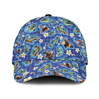 Hawaiian Island Shapes-Iconic Landscape Classic Cap with Plumeria and Palaka Blue Color LT03 Universal Fit Blue - Polynesian Pride