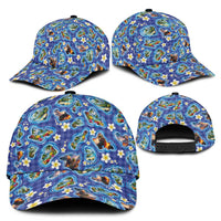 Hawaiian Island Shapes-Iconic Landscape Classic Cap with Plumeria and Palaka Blue Color LT03 - Polynesian Pride
