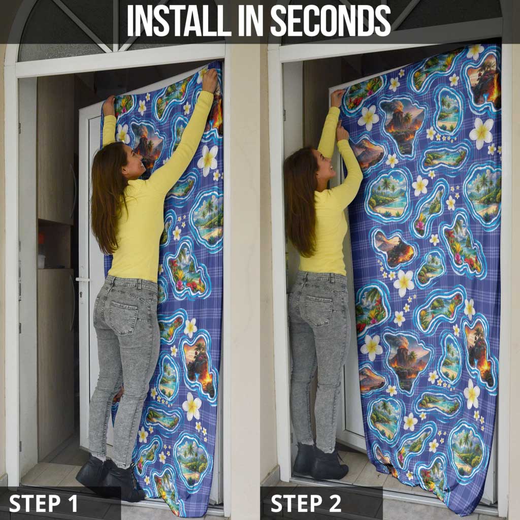 Hawaiian Island Shapes-Iconic Landscape Door Cover with Plumeria and Palaka Blue Color