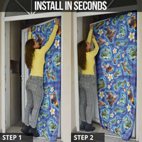 Hawaiian Island Shapes-Iconic Landscape Door Cover with Plumeria and Palaka Blue Color