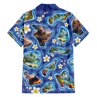Hawaiian Island Shapes-Iconic Landscape Family Matching Mermaid Dress and Hawaiian Shirt with Plumeria and Palaka Blue Color