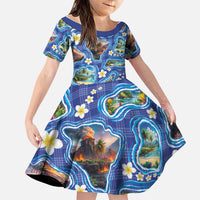 Hawaiian Island Shapes-Iconic Landscape Family Matching Summer Maxi Dress and Hawaiian Shirt with Plumeria and Palaka Blue Color