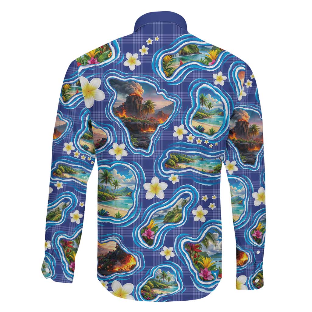 Hawaiian Island Shapes-Iconic Landscape Family Matching Summer Maxi Dress and Hawaiian Shirt with Plumeria and Palaka Blue Color