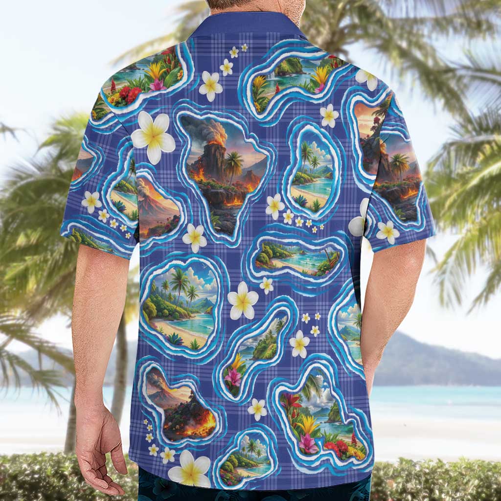 Hawaiian Island Shapes-Iconic Landscape Hawaiian Shirt with Plumeria and Palaka Blue Color