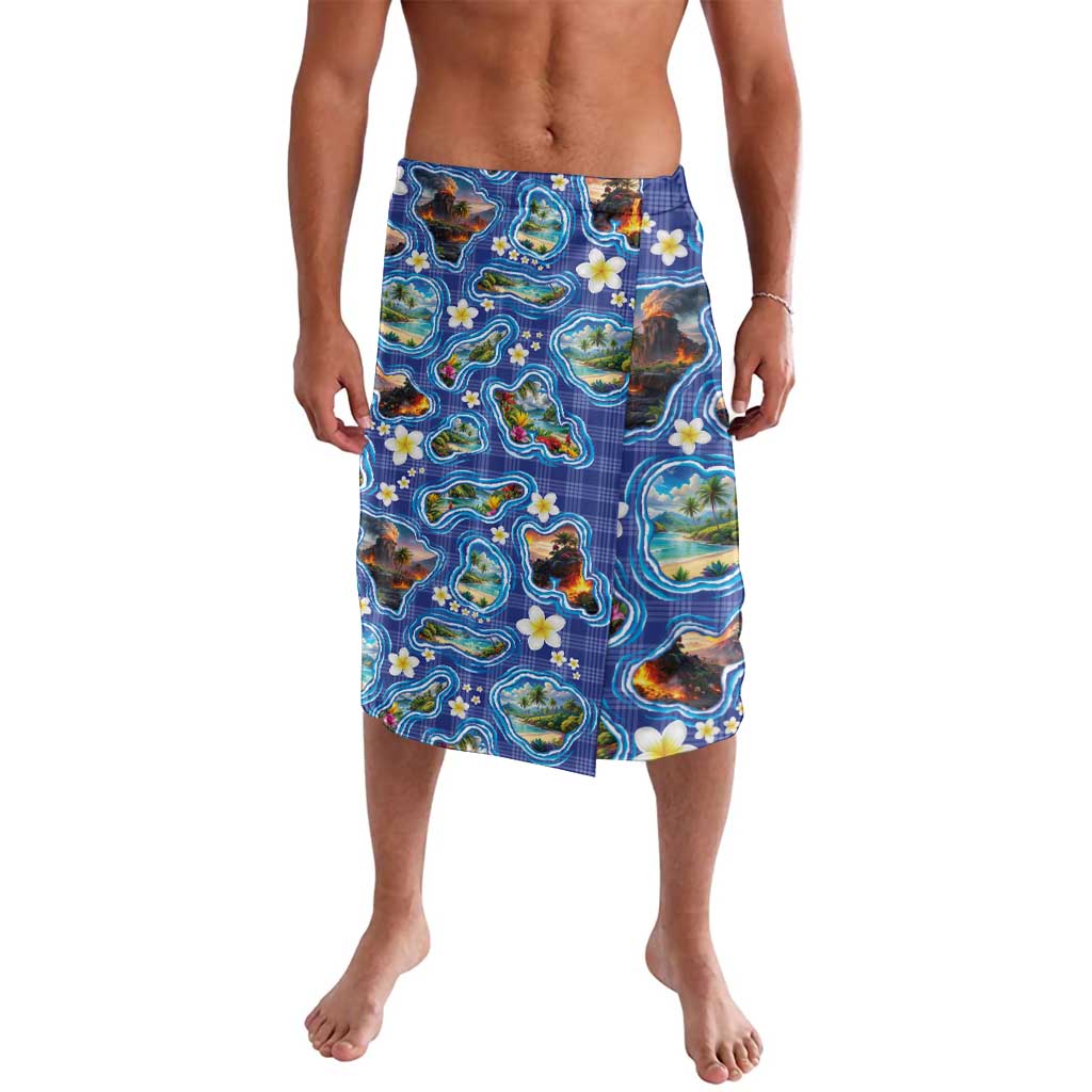 Hawaiian Island Shapes-Iconic Landscape Lavalava with Plumeria and Palaka Blue Color