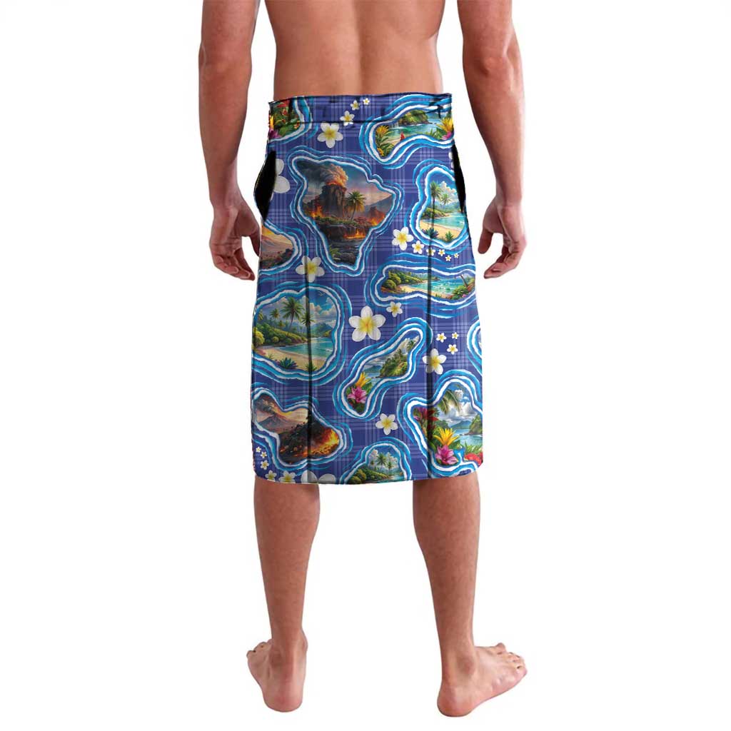 Hawaiian Island Shapes-Iconic Landscape Lavalava with Plumeria and Palaka Blue Color