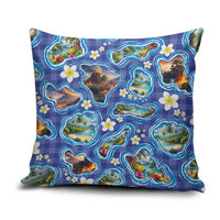 Hawaiian Island Shapes-Iconic Landscape Pillow Cover with Plumeria and Palaka Blue Color