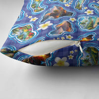 Hawaiian Island Shapes-Iconic Landscape Pillow Cover with Plumeria and Palaka Blue Color