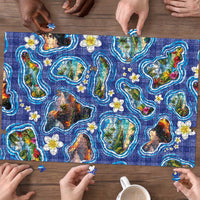 Hawaiian Island Shapes-Iconic Landscape Puzzle with Plumeria and Palaka Blue Color LT03 - Polynesian Pride