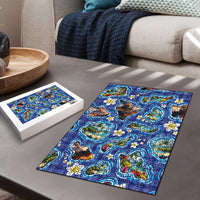 Hawaiian Island Shapes-Iconic Landscape Puzzle with Plumeria and Palaka Blue Color LT03 - Polynesian Pride