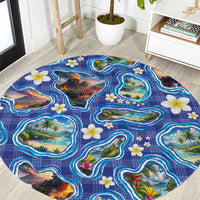 Hawaiian Island Shapes-Iconic Landscape Round Carpet with Plumeria and Palaka Blue Color