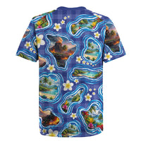 Hawaiian Island Shapes-Iconic Landscape Rugby Jersey with Plumeria and Palaka Blue Color